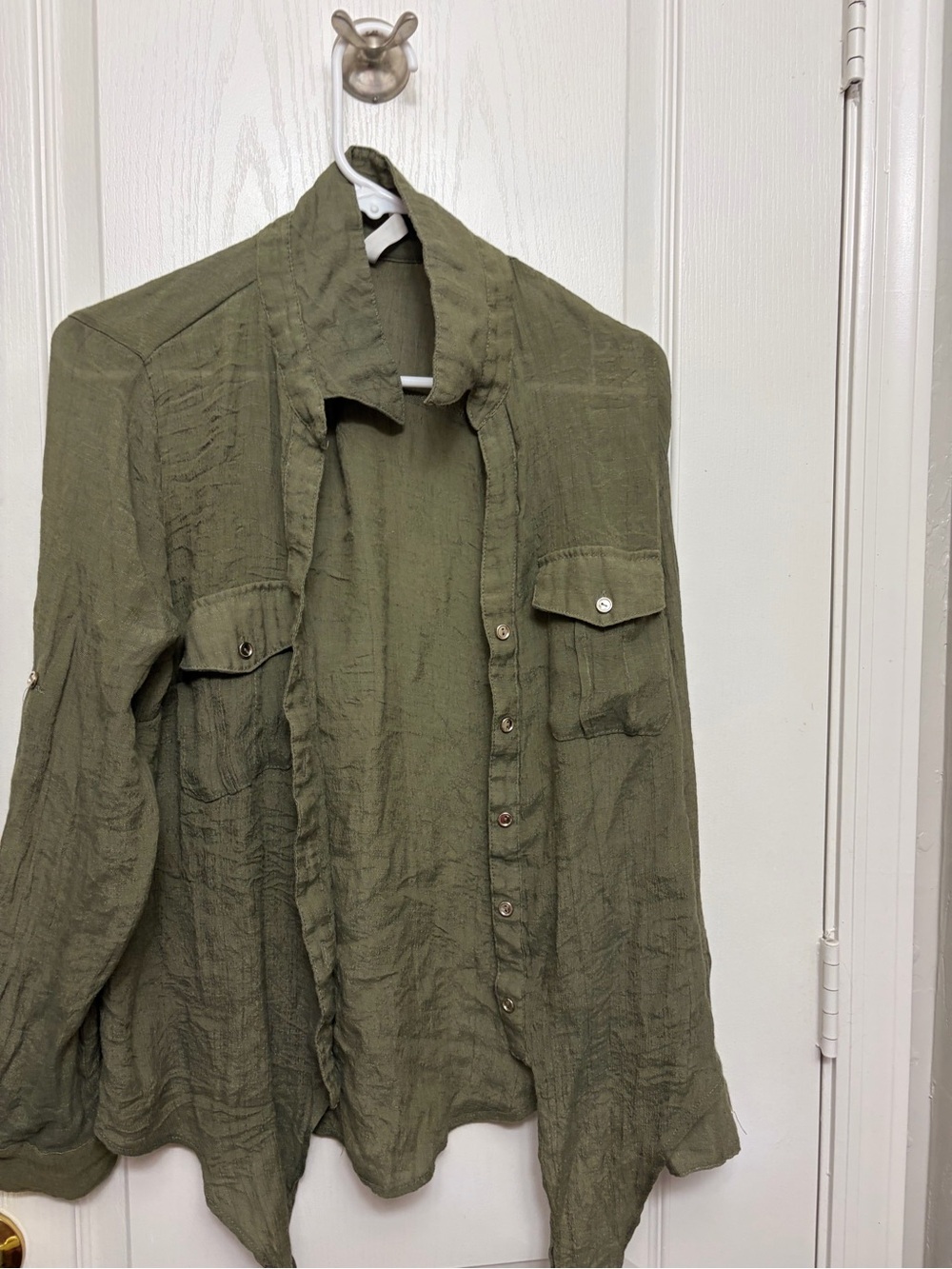 Perseption Olive Green Lightweight Button-Front Shirt Jacket